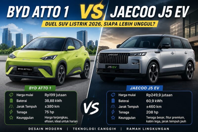 BYD Atto 1 dan Jaecoo J5 EV bersaing ketat di pasar SUV listrik Indonesia 2026.