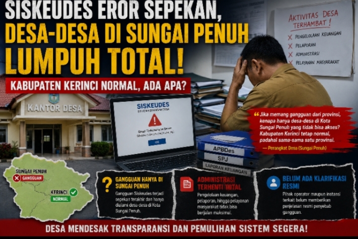 Aktivitas administrasi desa di Kota Sungai Penuh terganggu akibat aplikasi Siskeudes tidak dapat diakses selama sepekan terakhir.