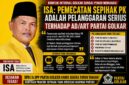 Ketua Harian DPD II Partai Golkar Kota Sungai Penuh, ISA, menilai pemecatan Ketua PK secara sepihak sebagai tindakan inkonstitusional.