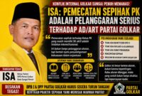 Ketua Harian DPD II Partai Golkar Kota Sungai Penuh, ISA, menilai pemecatan Ketua PK secara sepihak sebagai tindakan inkonstitusional.