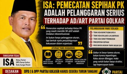ISA Ketua Harian DPD II Partai Golkar Kota Sungai Penuh saat memberikan pernyataan terkait pemecatan Ketua PK Golkar