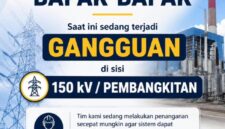 PLN menyampaikan pemberitahuan gangguan pada sistem 150 kV pembangkitan yang menyebabkan pemadaman listrik di sejumlah wilayah Sumatera.