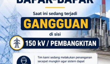 Informasi gangguan listrik 150 kV pembangkitan dari PLN saat pemadaman massal di Sumatera
