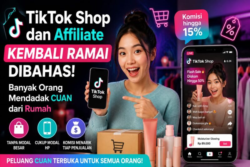 TikTok Shop dan affiliate kembali menjadi tren karena banyak pengguna berhasil mendapatkan penghasilan tambahan dari konten video pendek.