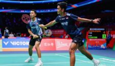Fajar Alfian dan Muhammad Shohibul Fikri saat tampil di perempat final Singapore Open 2026.