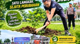 Kapolda Jambi Irjen Pol. Krisno H. Siregar memimpin kegiatan penanaman pohon bertema “Satu Langkah Sejuta Perubahan” di kawasan MTQ Kota Jambi