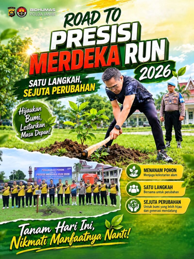 Kapolda Jambi Irjen Pol. Krisno H. Siregar memimpin kegiatan penanaman pohon bertema “Satu Langkah Sejuta Perubahan” di kawasan MTQ Kota Jambi