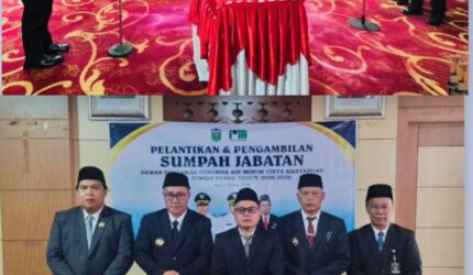 Wali Kota Sungai Penuh Alfin melantik Oktovianus sebagai Dewan Pengawas PDAM Tirta Khayangan periode 2026–2030 di Ruang Pola Kantor Wali Kota.