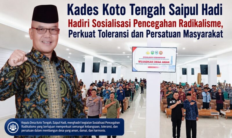 Kepala Desa Koto Tengah, Saipul Hadi, mengikuti Sosialisasi Akbar Pencegahan Paham Intoleransi, Radikalisme, Ekstremisme, dan Terorisme (IRET) di Aula Kampus IAIN Kerinci.