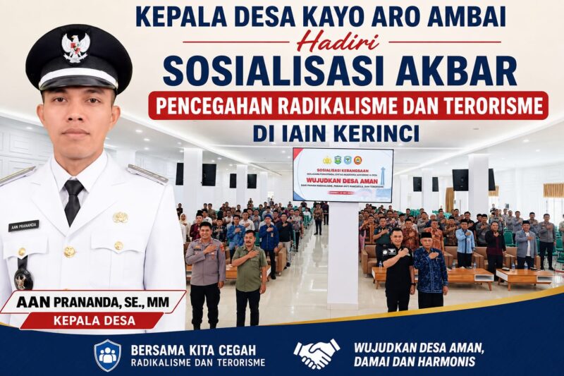 Kepala Desa Kayo Aro Ambai, Aan Prananda, SE., MM menghadiri Sosialisasi Akbar Pencegahan Paham Intoleransi, Radikalisme, Ekstremisme, dan Terorisme (IRET) di Aula Kampus IAIN Kerinci.