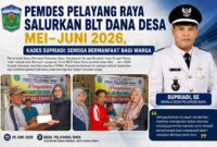 Pemerintah Desa Pelayang Raya menyalurkan Bantuan Langsung Tunai (BLT) Dana Desa periode Mei–Juni 2026 kepada keluarga penerima manfaat. Kegiatan yang berlangsung pada 26 Juni 2026 tersebut merupakan bentuk kepedulian Pemdes Pelayang Raya