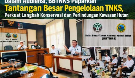 BBTNKS memaparkan tantangan pengelolaan TNKS dan upaya konservasi kawasan hutan dalam audiensi.