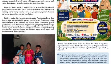 Kades Koto Dumo Romi Jon Pitra bersama Ketua TP PKK Mely Marza melayani program sunat gratis untuk anak-anak desa.