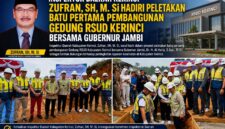 Inspektur Daerah Kabupaten Kerinci, Zufran, S.H., M.Si., menghadiri prosesi peletakan batu pertama pembangunan Gedung RSUD Kabupaten Kerinci bersama Gubernur Jambi, Dr. H. Al Haris, S.Sos., M.H., sebagai wujud dukungan terhadap pembangunan infrastruktur kesehatan yang transparan, akuntabel, dan bermanfaat bagi masyarakat Kabupaten Kerinci.