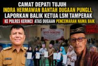 Camat Depati Tujuh Indra Hermawan menyampaikan klarifikasi atas tudingan dugaan pungli dan menempuh jalur hukum dengan melaporkan Ketua LSM Tamperak ke Polres Kerinci atas dugaan pencemaran nama baik.
