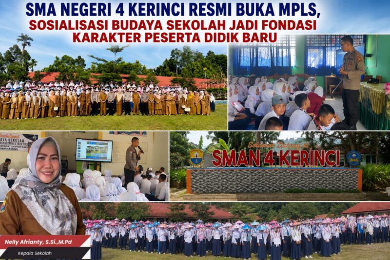 Kepala SMA Negeri 4 Kerinci, Nelly Afriyanty, S.Si., M.Pd, didampingi personel Satbinmas Polres Kerinci saat membuka Sosialisasi Budaya Sekolah dan Masa Pengenalan Lingkungan Sekolah (MPLS) bagi peserta didik baru Tahun Ajaran 2026/2027 di lapangan SMA Negeri 4 Kerinci