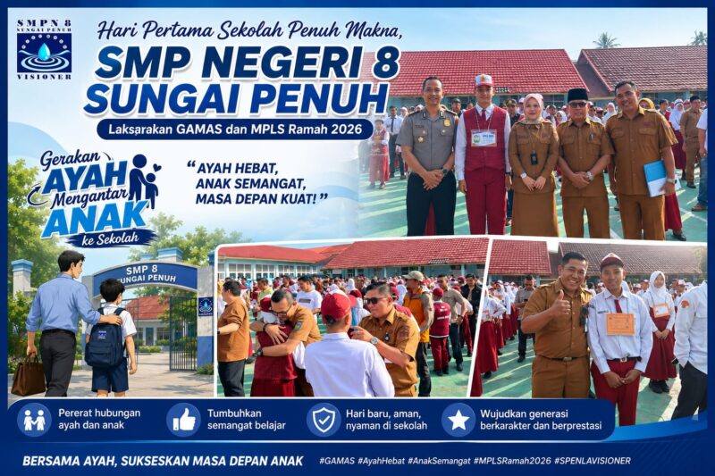 Suasana pembukaan Gerakan Ayah Mengantar Anak ke Sekolah (GAMAS) yang dirangkaikan dengan MPLS Ramah Tahun Ajaran 2026/2027 di SMP Negeri 8 Sungai Penuh,