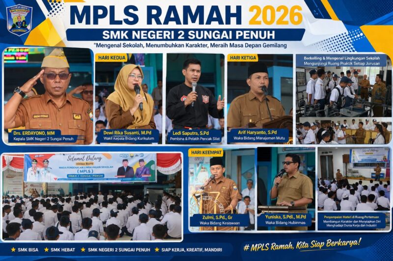 Peserta didik baru SMK Negeri 2 Sungai Penuh mengikuti kegiatan MPLS Ramah 2026 yang diisi dengan penyampaian materi, apel pagi, serta pengenalan lingkungan sekolah dan ruang praktik setiap program keahlian.