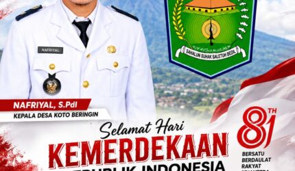 Pemdes Koto Bringin mengucapkan Dirgahayu HUT RI ke-81 bersama Kepala Desa Nafriyal, S.PdI.