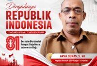 Kepala SMP Negeri 18 Kerinci, Arsa Dunas, S.Pd., menyampaikan ucapan Dirgahayu Republik Indonesia dalam rangka HUT RI ke-81.