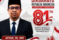 Kepala BKPSDM Kota Sungai Penuh Affan, SE, MM menyampaikan ucapan Dirgahayu Republik Indonesia ke-81 dengan semangat persatuan dan pembangunan daerah.