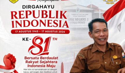 Kepala SMKN 1 Sungai Penuh Saswardi S.Pd dalam desain ucapan HUT RI ke-81