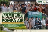 GAPEMBI Jambi menyerahkan bantuan pompa air kepada kelompok tani binaan Tani Merdeka untuk mendukung pengairan lahan dan memperkuat ketahanan pangan di Provinsi Jambi.