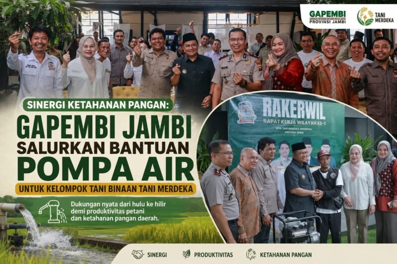 GAPEMBI Jambi menyerahkan bantuan pompa air kepada kelompok tani binaan Tani Merdeka untuk mendukung pengairan lahan dan memperkuat ketahanan pangan di Provinsi Jambi.