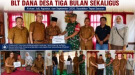 Pemerintah Desa Tanjung Bunga menyalurkan BLT Dana Desa alokasi Juli, Agustus, dan September 2026 kepada Keluarga Penerima Manfaat di Kantor Desa Tanjung Bunga.