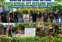 Kades Tanjung Bunga Afrizal DPT bersama perangkat desa dan masyarakat bergotong royong menata Kebun PKK serta menanam berbagai jenis sayuran dan tanaman obat sebagai persiapan Lomba Hatinya PKK tingkat Kota Sungai Penuh.