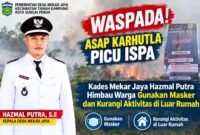 Kepala Desa Mekar Jaya Hazmal Putra mengimbau masyarakat mewaspadai dampak asap karhutla dengan menggunakan masker dan mengurangi aktivitas di luar rumah.