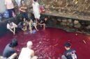 Air kolam di Gunung Sindur, Bogor, mendadak berubah merah pada Minggu, 20 September 2026.