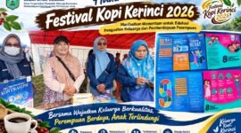 DPPKBP3A Kabupaten Kerinci turut memeriahkan Festival Kopi Kerinci 2026 dengan menyampaikan edukasi tentang penguatan keluarga, 8 Fungsi Keluarga, pemberdayaan perempuan dan perlindungan anak.