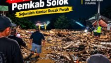 Kondisi kawasan Arosuka, Kabupaten Solok, setelah diterjang galodo pada Senin malam (21/9/2026). Material lumpur, batu, kayu dan puing berserakan di sejumlah titik.