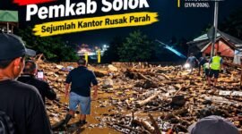 Kondisi kawasan Arosuka, Kabupaten Solok, setelah diterjang galodo pada Senin malam (21/9/2026). Material lumpur, batu, kayu dan puing berserakan di sejumlah titik.