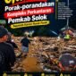 Kondisi kawasan Arosuka, Kabupaten Solok, setelah diterjang galodo pada Senin malam (21/9/2026). Material lumpur, batu, kayu dan puing berserakan di sejumlah titik.