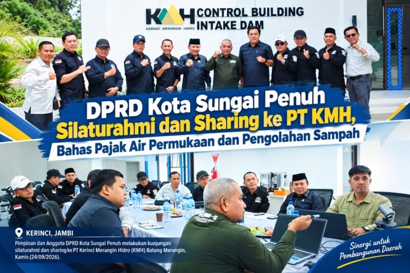 Pimpinan dan Anggota DPRD Kota Sungai Penuh saat melakukan kunjungan silaturahmi dan sharing ke PT Kerinci Merangin Hidro (KMH) Batang Merangin.