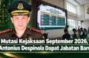 Antonius Despinola mendapat jabatan baru dalam mutasi Kejaksaan September 2026. Mutasi tersebut tercantum dalam daftar 16 pejabat yang mendapat penugasan baru di lingkungan Kejaksaan RI.
