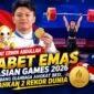 Rahmat Erwin Abdullah meraih medali emas cabang olahraga angkat besi Asian Games 2026 sekaligus mencatatkan dua rekor dunia.