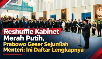 Presiden Prabowo Subianto saat melantik menteri dan wakil menteri Kabinet Merah Putih
