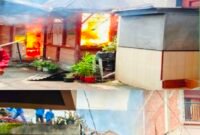 Petugas Damkar melakukan pemadaman kebakaran di kawasan belakang Terminal Bus Kota Sungai Penuh.