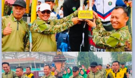 Wako Alfin, Wawako Azhar dan Dandim 0417 Kerinci Eko Siswanto mengikuti olahraga bersama HUT TNI ke-81 di Sungai Penuh.