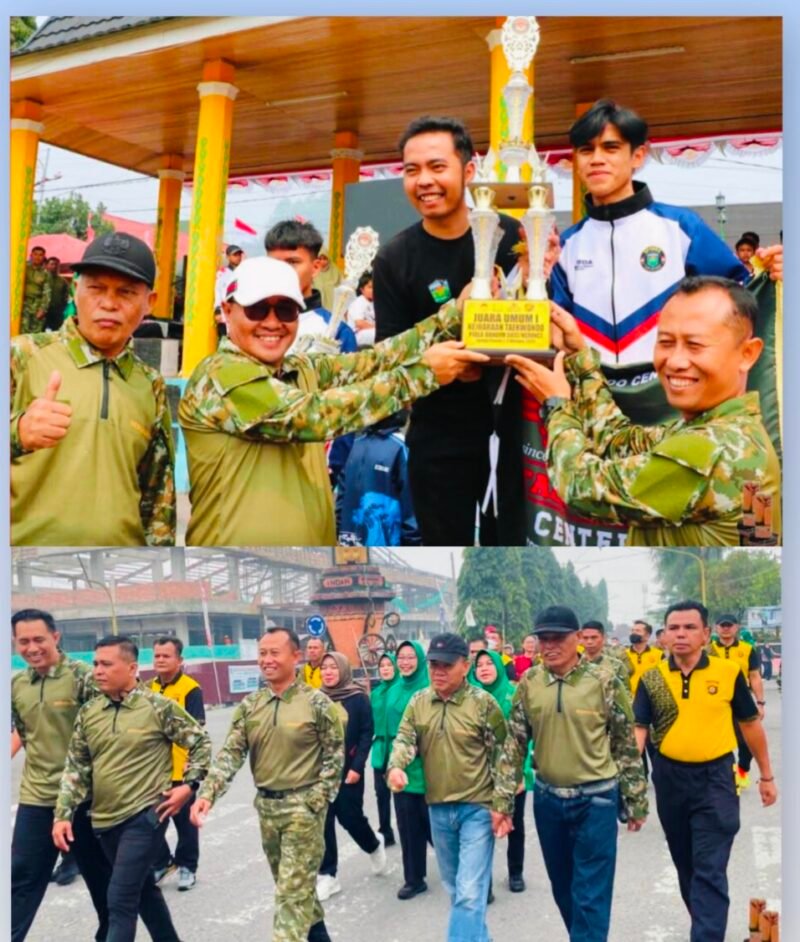 Wali Kota Sungai Penuh Alfin, Wakil Wali Kota Azhar Hamzah dan Dandim 0417/Kerinci Letkol Inf. Eko Siswanto mengikuti olahraga bersama dalam rangka memeriahkan HUT TNI ke-81 di Lapangan Merdeka Kota Sungai Penuh.