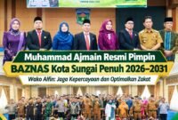 Wali Kota Sungai Penuh Alfin melantik Muhammad Ajmain sebagai Ketua BAZNAS Kota Sungai Penuh periode 2026–2031 di Aula Kantor Wali Kota Sungai Penuh.