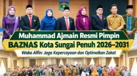 Wali Kota Sungai Penuh Alfin melantik Muhammad Ajmain sebagai Ketua BAZNAS Kota Sungai Penuh periode 2026–2031 di Aula Kantor Wali Kota Sungai Penuh.