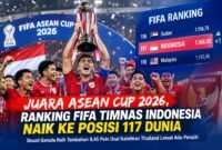 Timnas Indonesia mengangkat trofi FIFA ASEAN Cup 2026 setelah mengalahkan Thailand melalui adu penalti di SUGBK, Jakarta