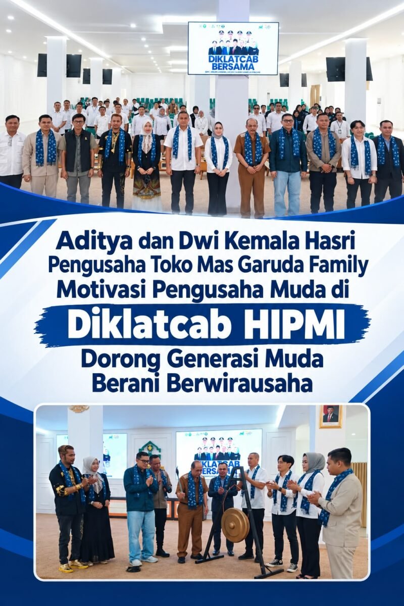 Aditya dan Dwi Kemala Hasri, pengusaha Toko Mas Garuda Family, turut mendukung semangat kewirausahaan dan mendorong generasi muda agar berani memulai usaha melalui kegiatan Diklatcab HIPMI Kerinci dan Sungai Penuh.