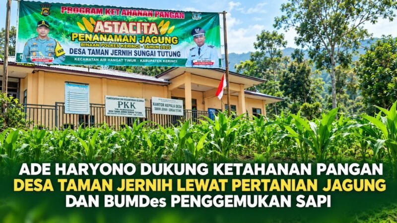 Kepala Desa Taman Jernih Sungai Tutung, Ade Haryono, mendorong penguatan ketahanan pangan melalui pertanian jagung dan pengembangan BUMDes penggemukan sapi untuk mendukung kemandirian ekonomi desa.