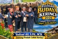 Kepala Dinas Perindustrian dan Perdagangan Kabupaten Kerinci, Yodizal Ali, S.Pd., M.H., mendukung Festival Budaya Kerinci 2026 sebagai ajang promosi produk lokal hasil masyarakat sekaligus upaya memperkenalkan potensi unggulan daerah kepada masyarakat luas.