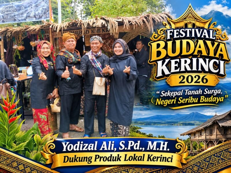 Kepala Dinas Perindustrian dan Perdagangan Kabupaten Kerinci, Yodizal Ali, S.Pd., M.H., mendukung Festival Budaya Kerinci 2026 sebagai ajang promosi produk lokal hasil masyarakat sekaligus upaya memperkenalkan potensi unggulan daerah kepada masyarakat luas.
